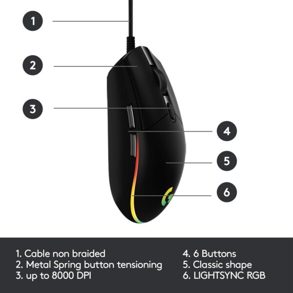 Logitech G203 RGB - Mouse cableado para videojuegos - Imagen 6